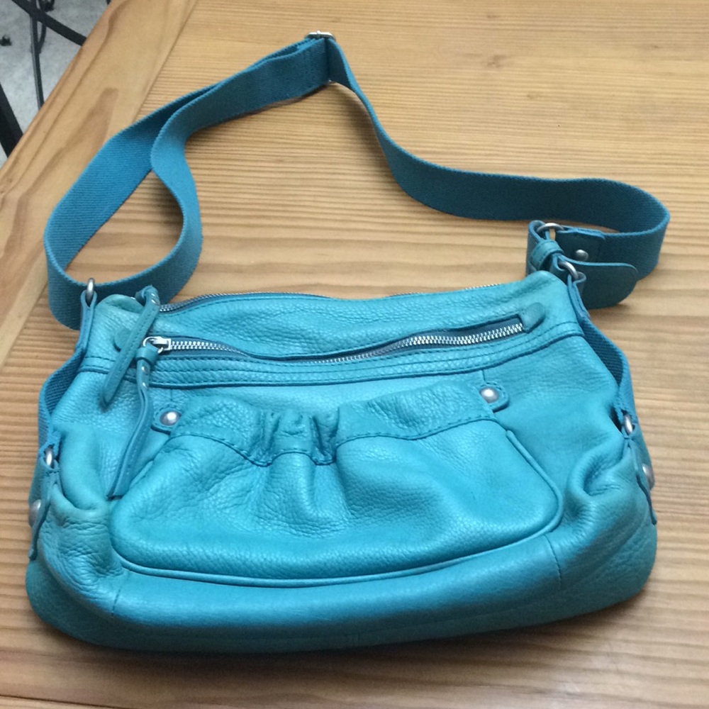 Fossil teal pebbled leather crossbody handbag